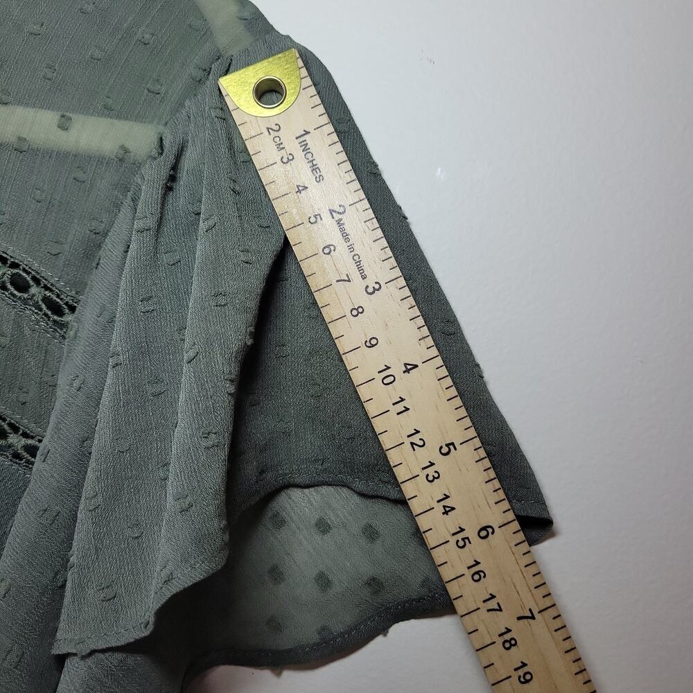 Women's Flare Short Sleeve Blouse Size 3XL Sheer Details Whimsygoth Witchy Olive - Picture 4 of 7